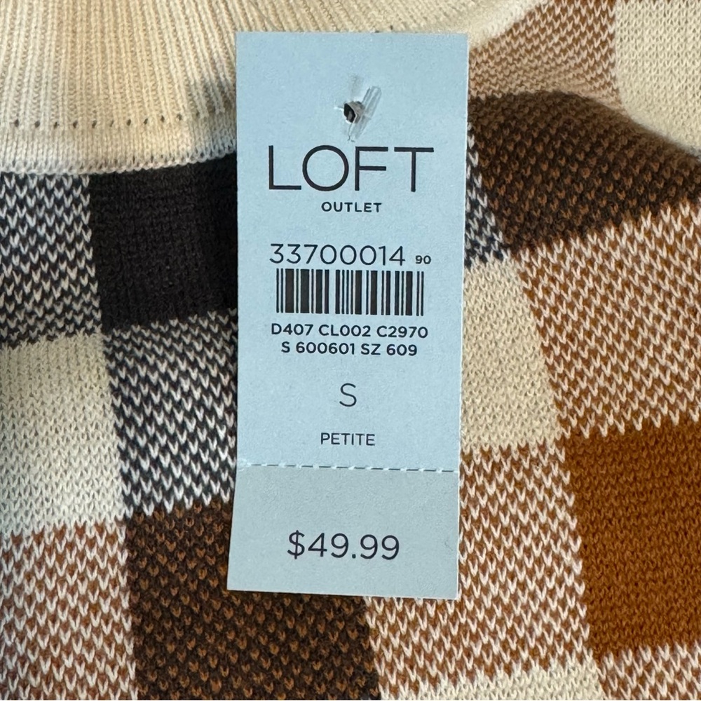 LOFT Plaid Sleeveless Top in Cream, Brown,‎ and Black - Picture 4 of 6